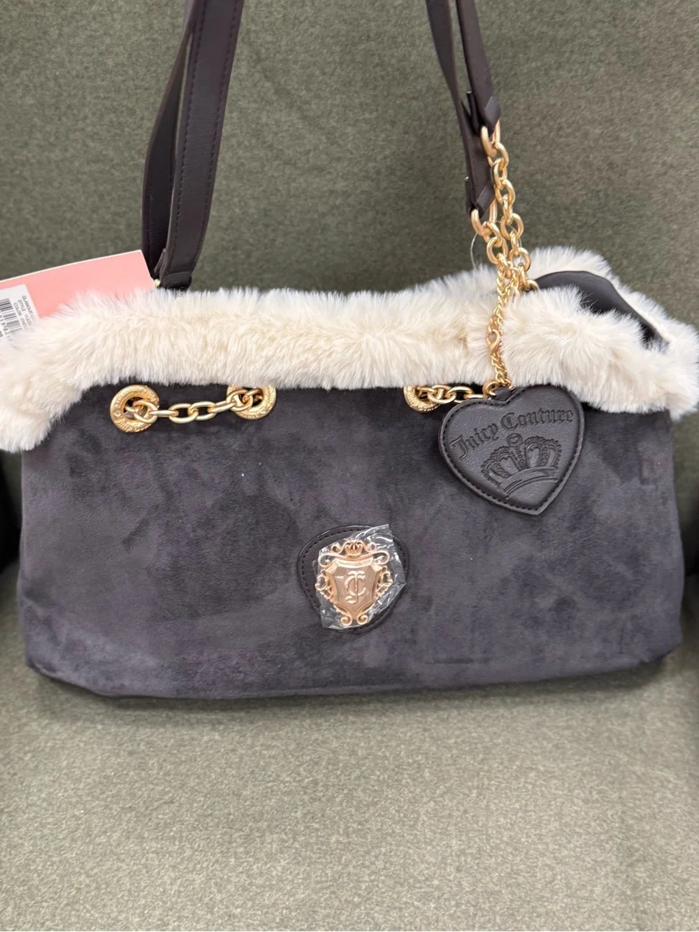 Juicy Couture Black Faux-Fur Trim Shoulder Bag